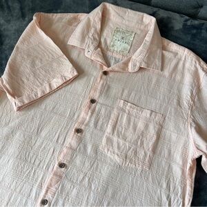 Amiani Textured Cotton Button-Up Shirt Men's L Peach Short Sleeve Resort Wear
